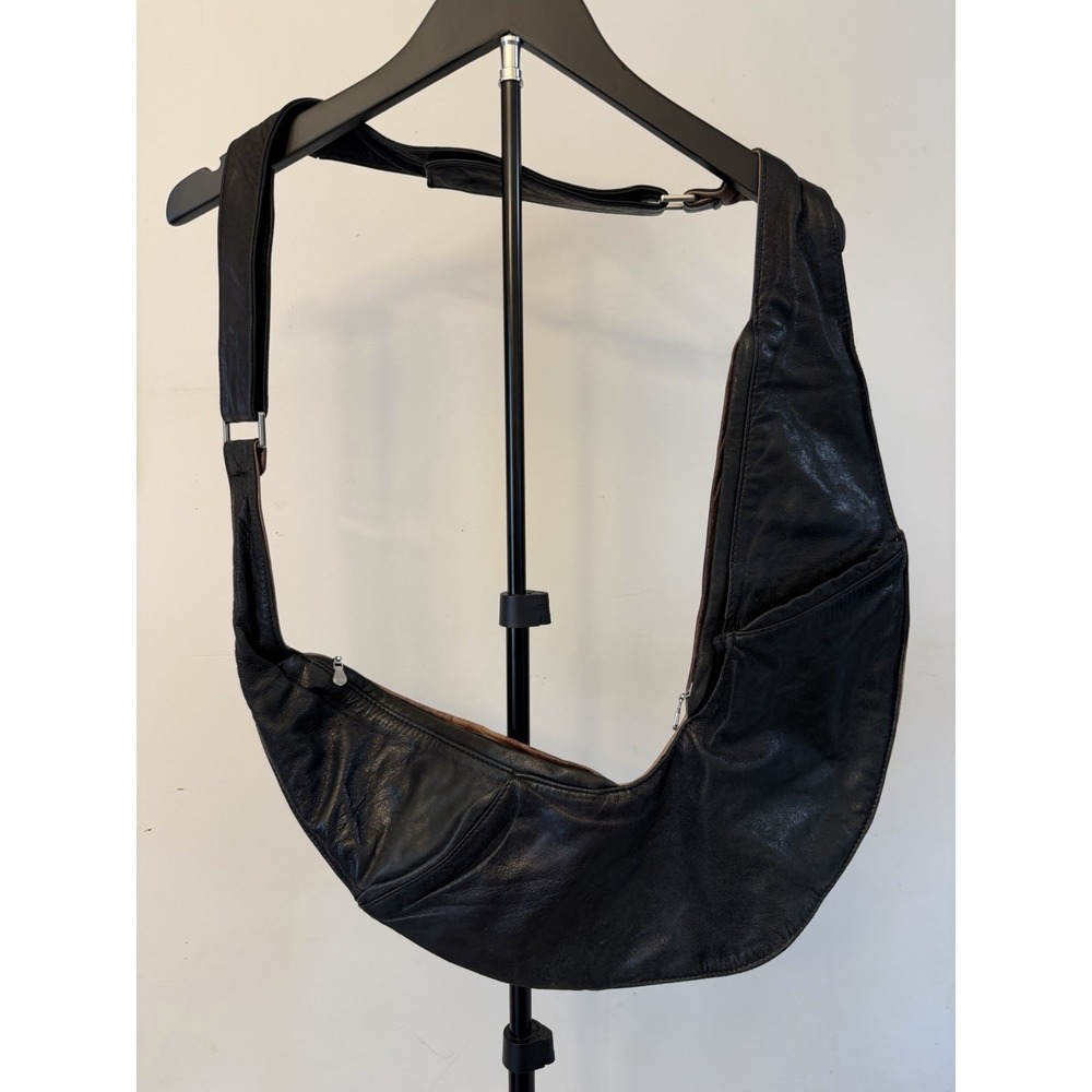 Sash Bag Leather Cross Body Bag Brown and Black Reversible Travel Pockets